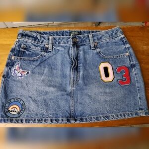 Wild Fable Blue Denim Skirt with Colorful Patches